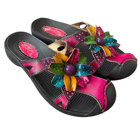 Corkys Elite Floral Leather Mule Close Toed Slide Sandals 7 - Picture 1 of 11